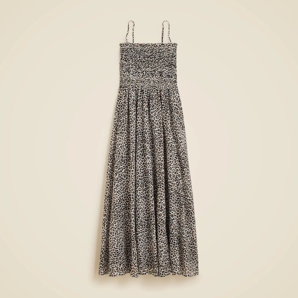 NWT!! J. CREW Smocked Maxi Dress Leopard Print Animal Ruffled Cotton Voile Small - Picture 11 of 15